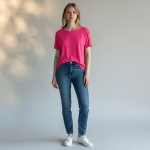 Chico's Pink Relaxed Short Sleeve T-Shirt with Studded Detail